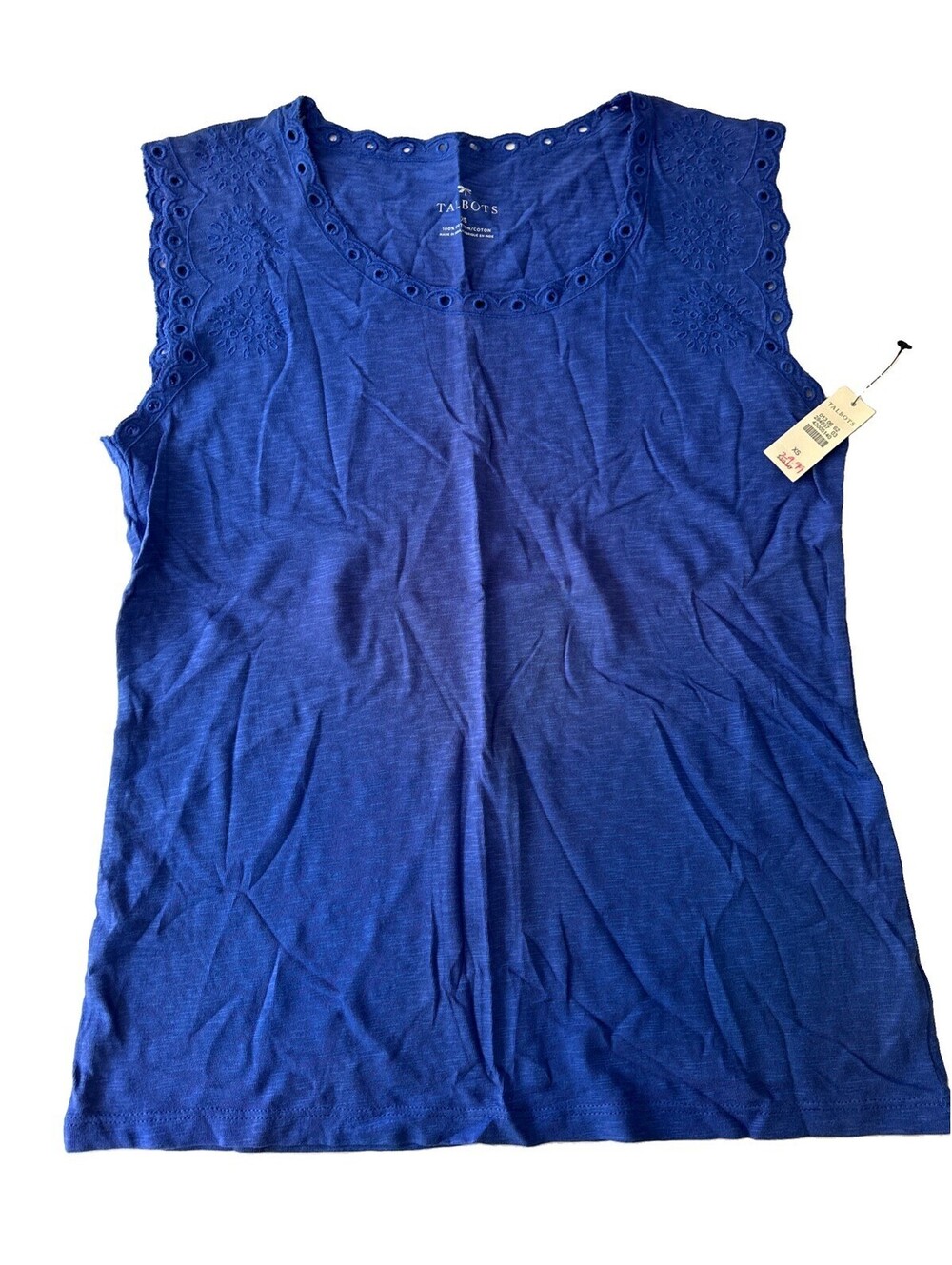 Talbots Blue Purple Eyelet Tank Top Size XS 100% Cotton Embroidered